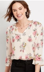 Maurices Floral Ruffle Neck Top Shirt Small NWT